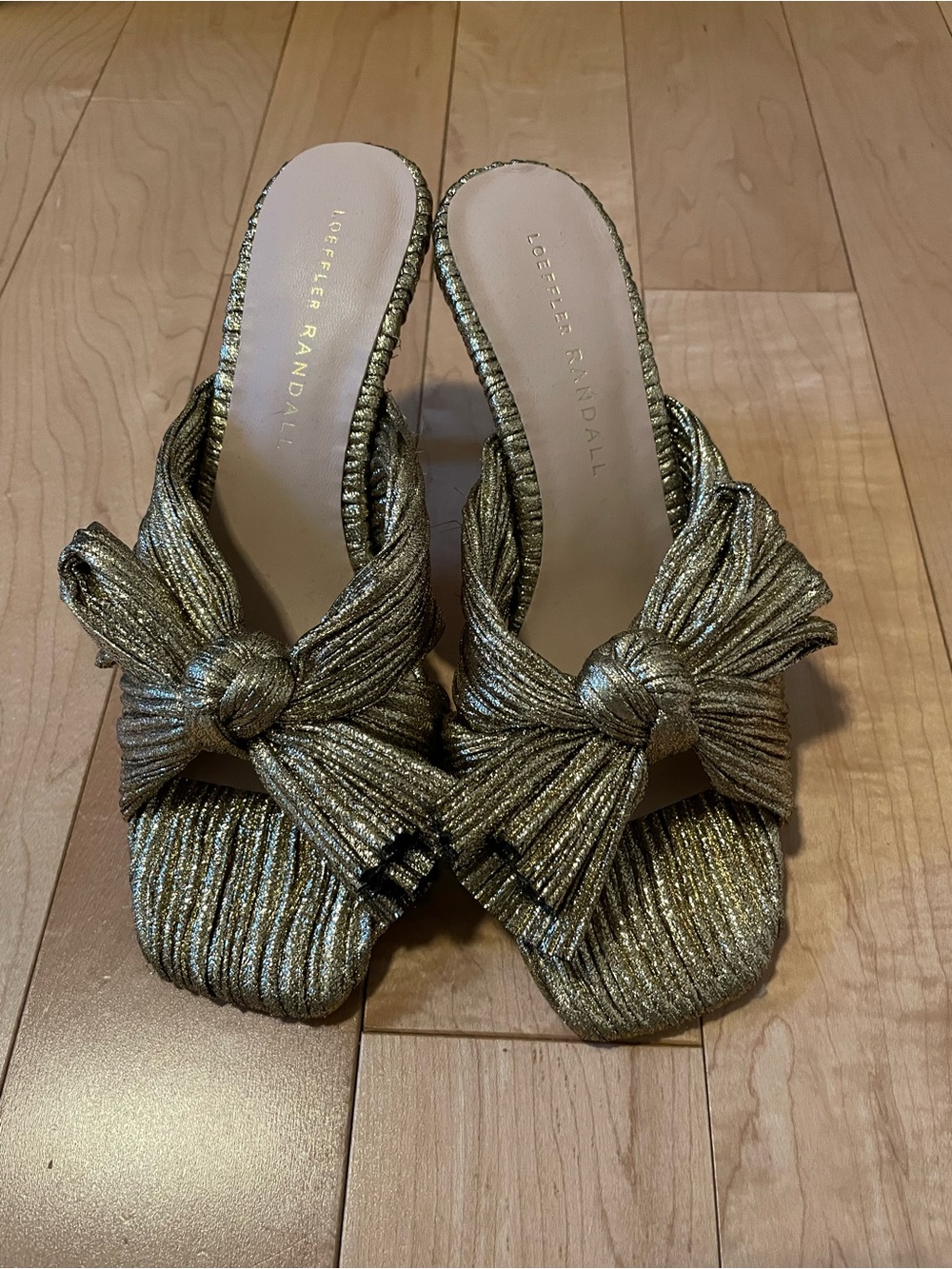 BRAND NEW Loeffler Randall Gold Heels with Bow Design